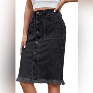 Black Denim Button-Front Skirt